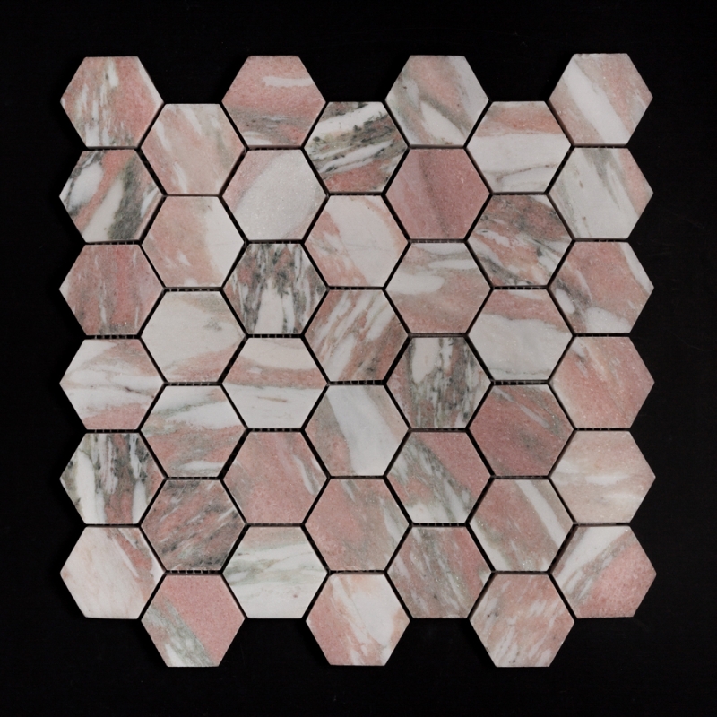 Norwegian Rose Hexagon Honed Marble Mosaic Tile 48x48