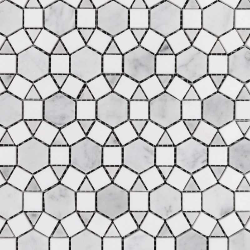 Alhambra Carrara Honed & Thassos Polished Marble Mosaic Tile