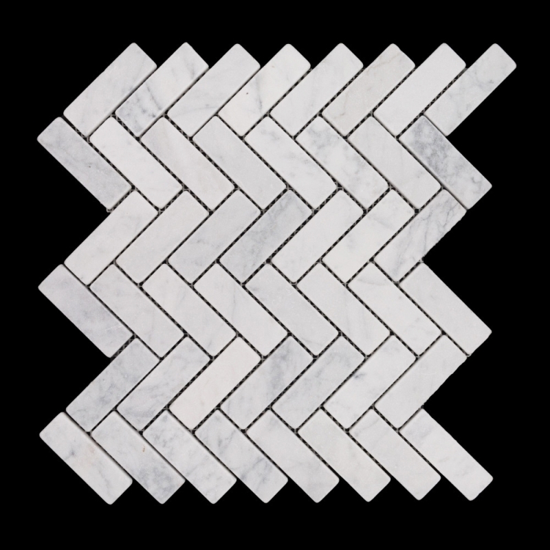 Carrara Herringbone Tumbled Marble Mosaic Tiles 75x25