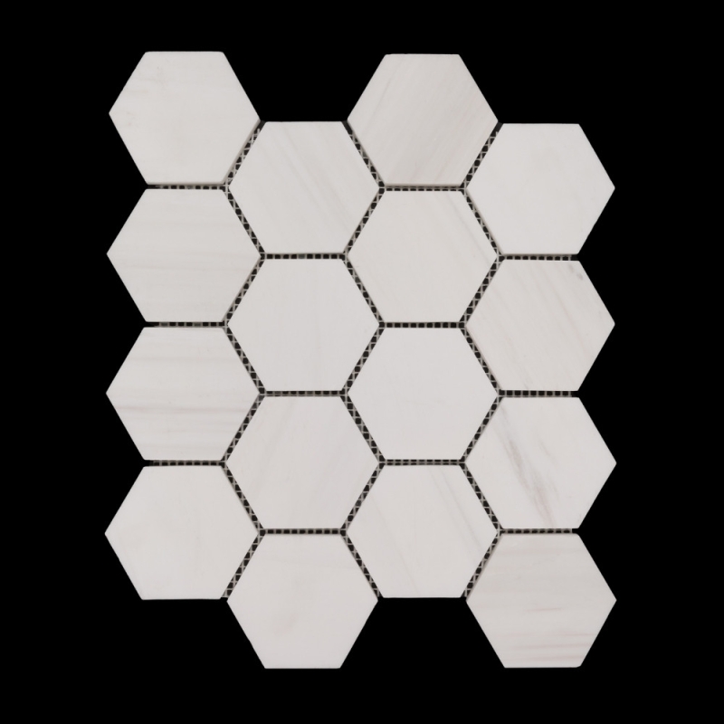 Dolomite White Hexagon Honed Mosaic Tiles 70x70