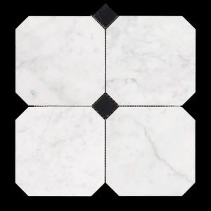 Octagon Carrara & Nero Marquina Dot Honed Marble Mosaic Tile 150
