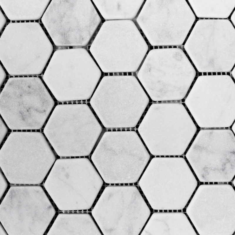 Carrara Hexagon Tumbled Marble Mosaic Tile 48x48