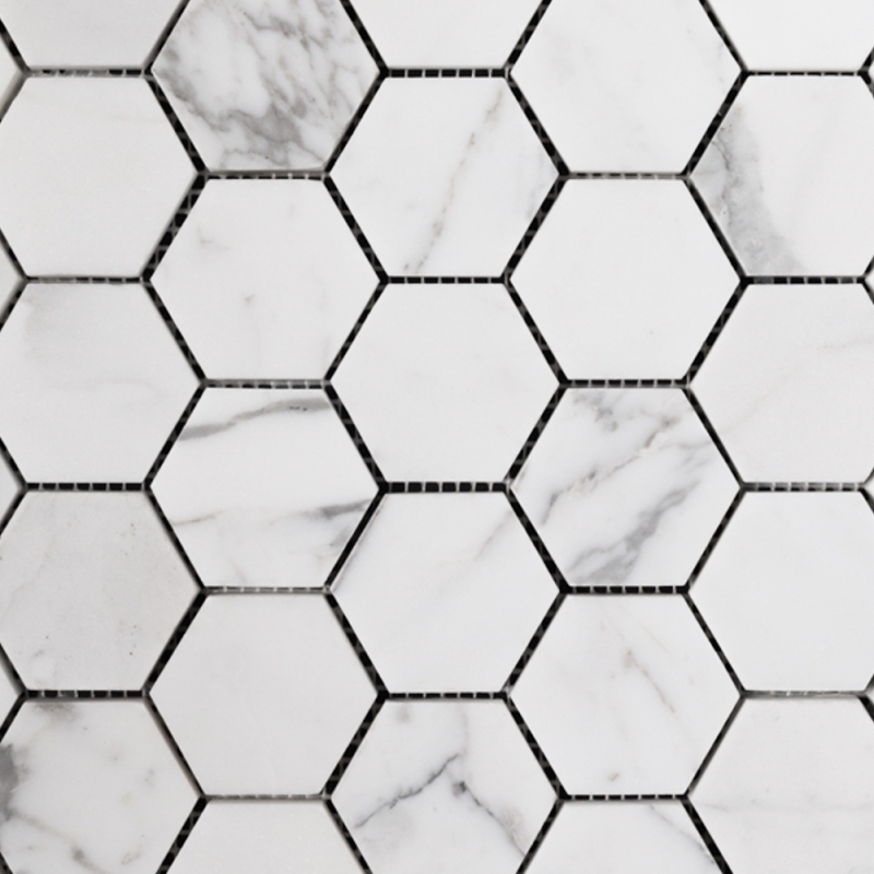 Calacatta Statuario Hexagon Honed Marble Mosaic Tile 48x48