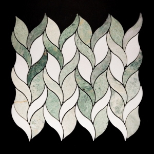 Green Celeste Honed & Thassos Polished Leaf Design Marble Mosaic Tile
