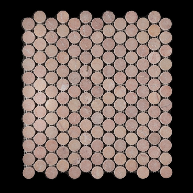 Pastel Pink Penny Round Tumbled Marble Mosaic Tile 23x23