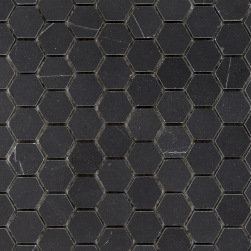 Nero Marquina Hexagon Honed Marble Mosaic Tile 25x25