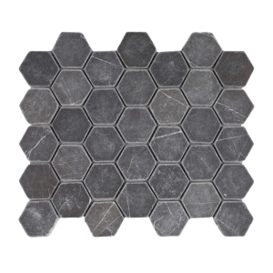 Pietra Grey Hexagon Tumbled Limestone Mosaic Tile 50x50