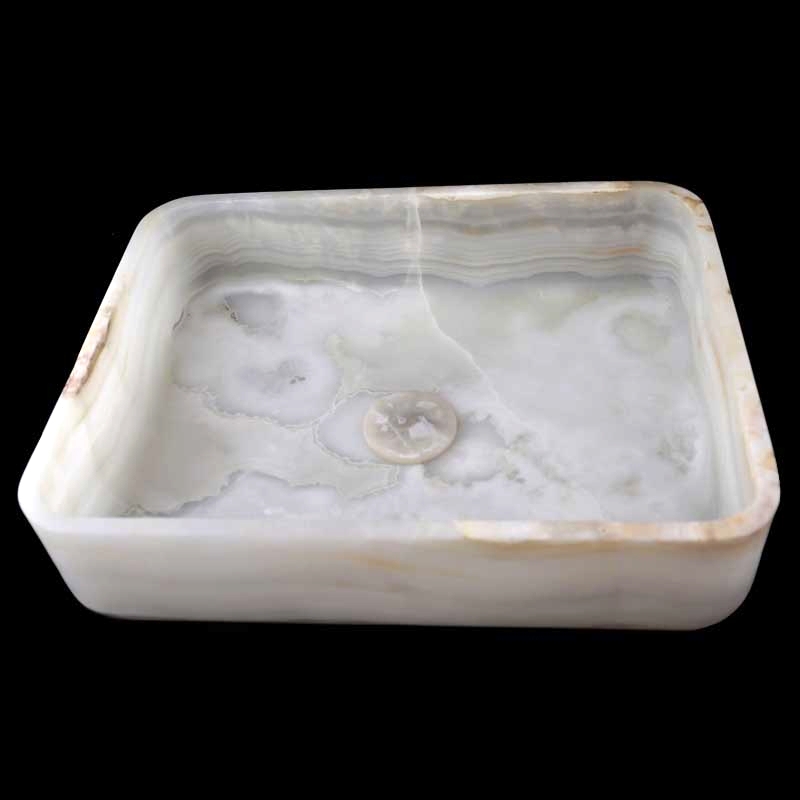 White Onyx Honed Rectangle Basin 3838 With Matching Stone Pop-Up Waste