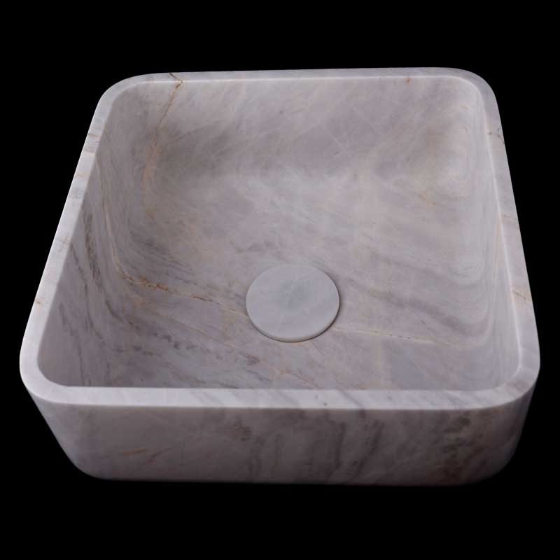 Persian White Square Basin Marble 4040 With Matching Stone Pop-Up Waste