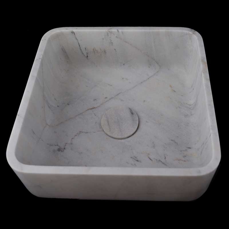 Persian White Honed Square Basin Marble 4042 With Matching Stone Pop-Up Waste