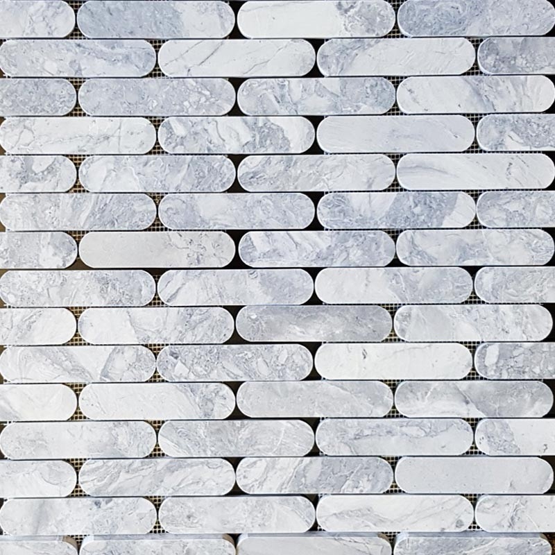 Super White Dolomite Long Oval Honed Mosaic Tiles 150x35