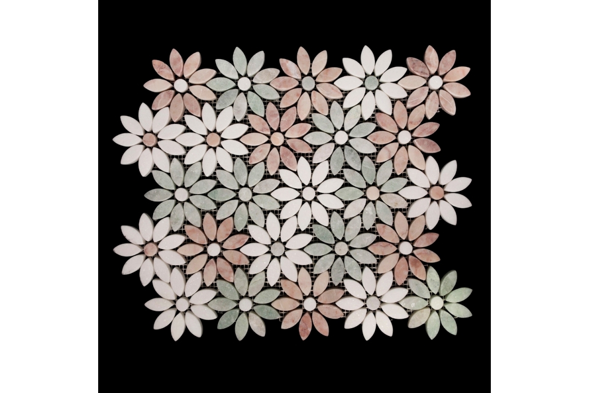 Green Celeste Honed And Thassos Polished Leaf Design Marble Mosaic Tile
