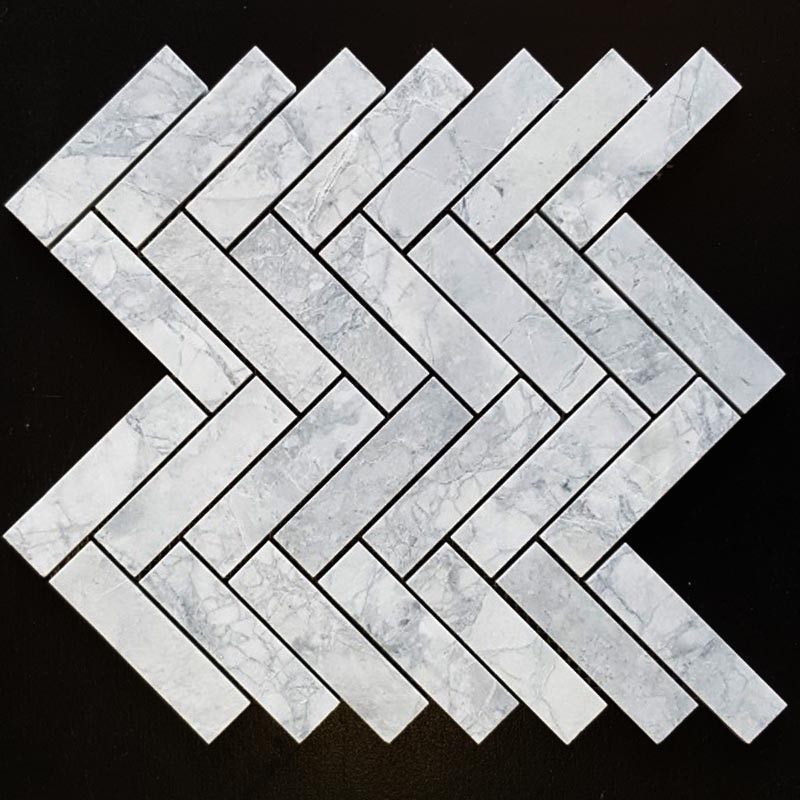 Super White Dolomite Herringbone Honed Mosaic Tiles 98x25