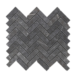 Pietra Grey Herringbone Tumbled Limestone Mosaic Tile 64x20