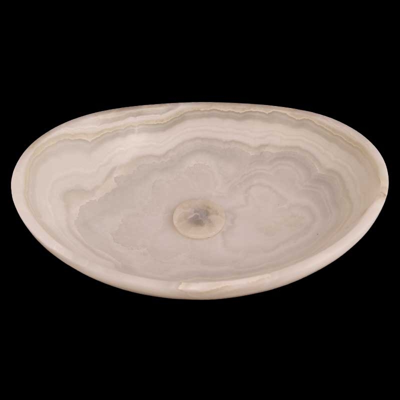White Onyx Honed Oval Concave Design Basin 4253 With Matching Stone Pop-Up Waste