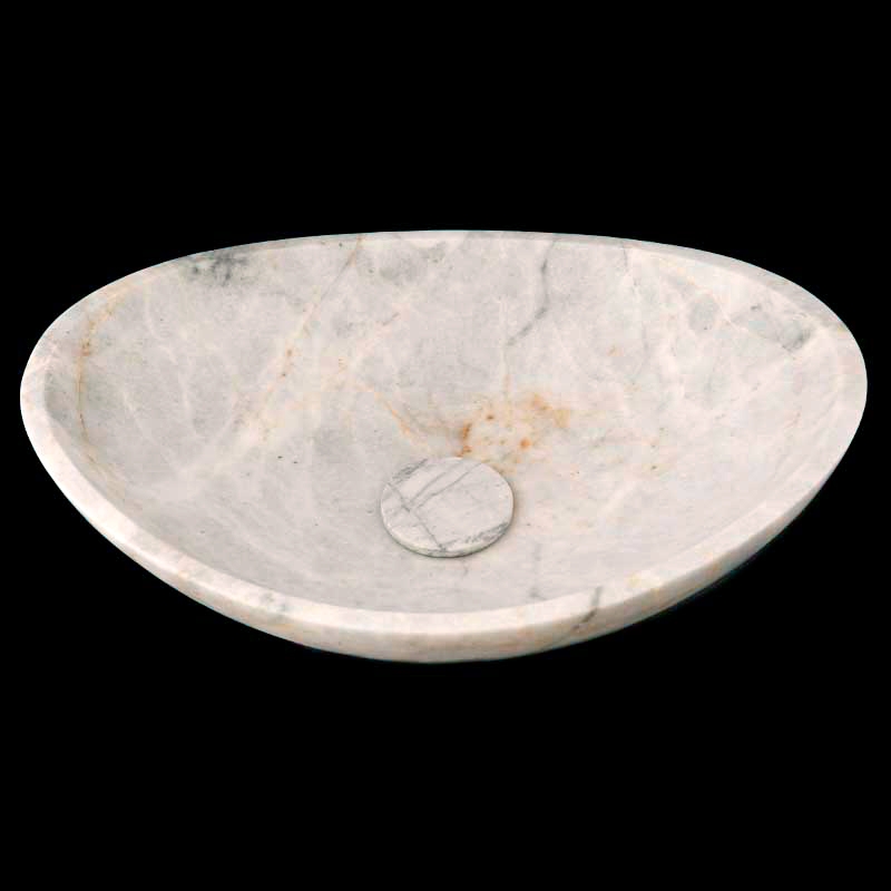 Bianca Luminous Honed Oval Concave Design Marble Basin 4137