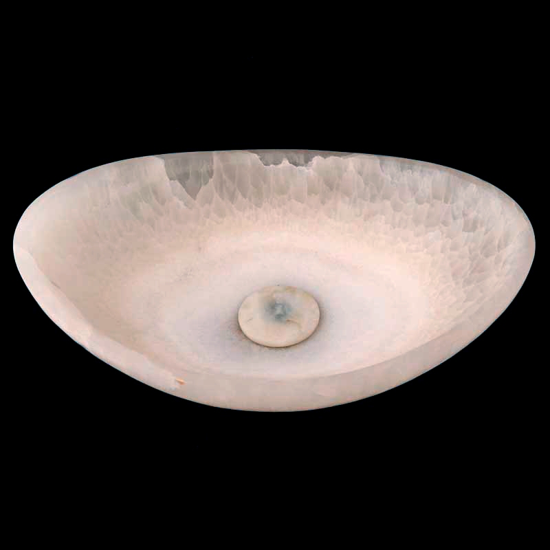 White Onyx Honed Oval Concave Design Basin 4142 With Matching Pop-Up Waste