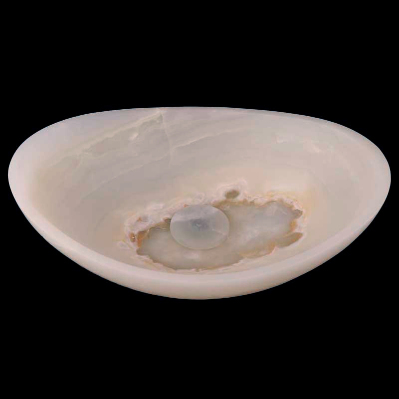 White Onyx Honed Oval Concave Design Basin 4143 With Matching Pop-Up Waste