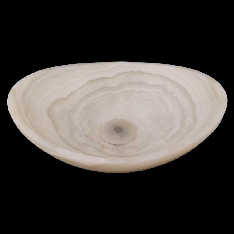 White Onyx Honed Oval Concave Design Basin 4145 With Matching Pop-Up Waste