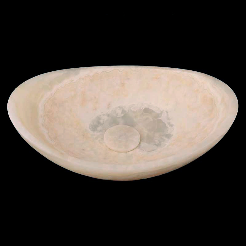 White Onyx Honed Oval Concave Design Basin 4131 With Matching Pop-Up Waste