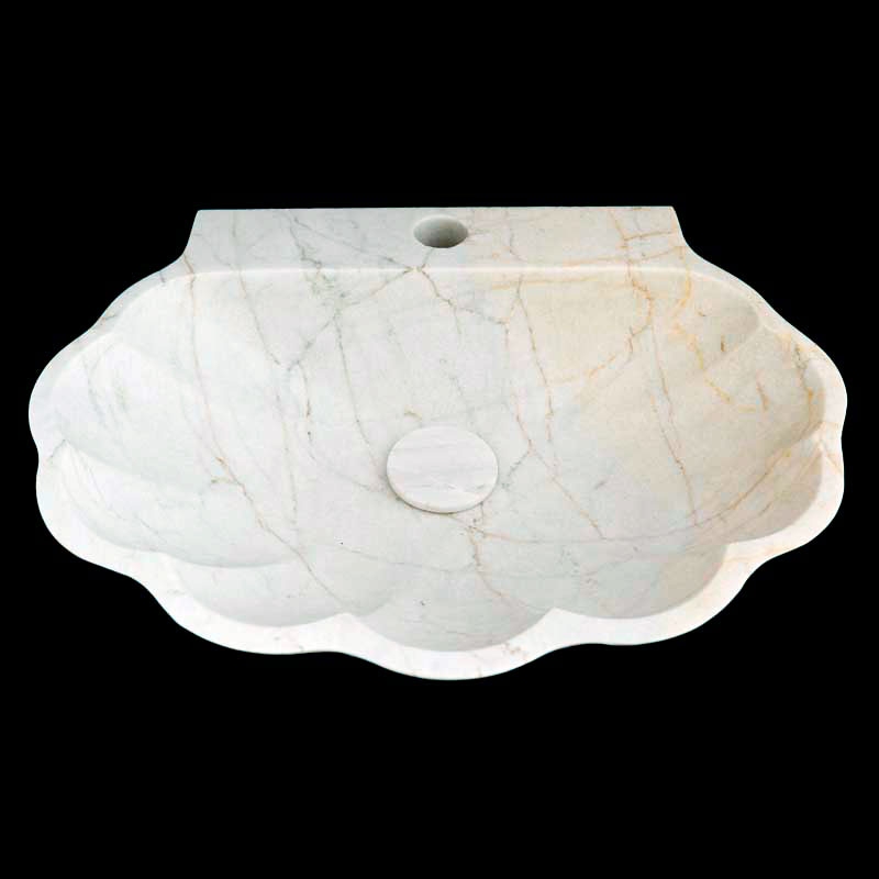 Persian White Honed Oyster Design Basin Marble 4271