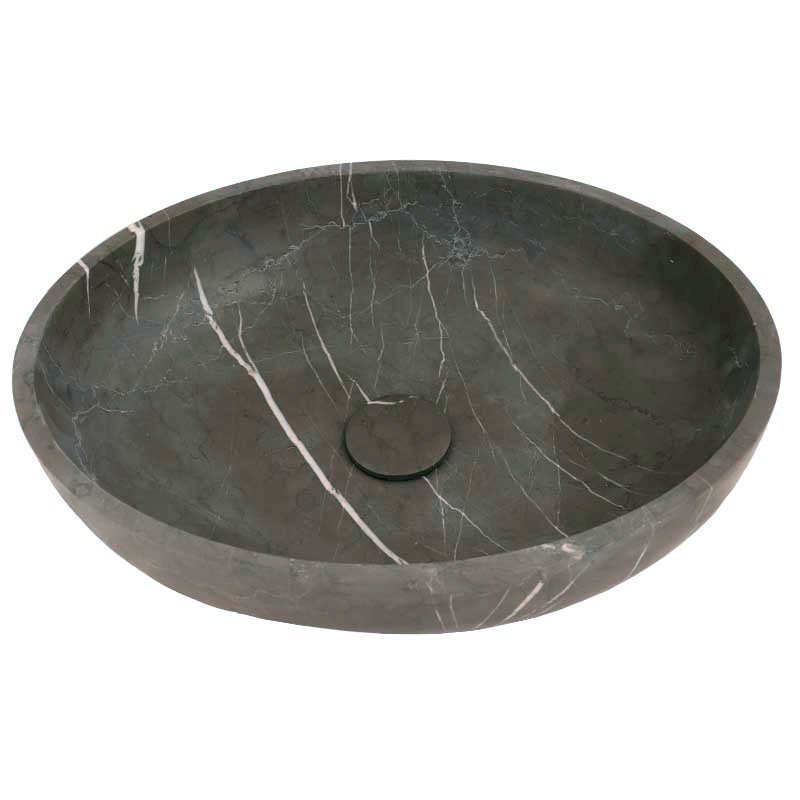Pietra Grey Honed Oval Basin Limestone 4204 With Matching Stone Pop-Up Waste