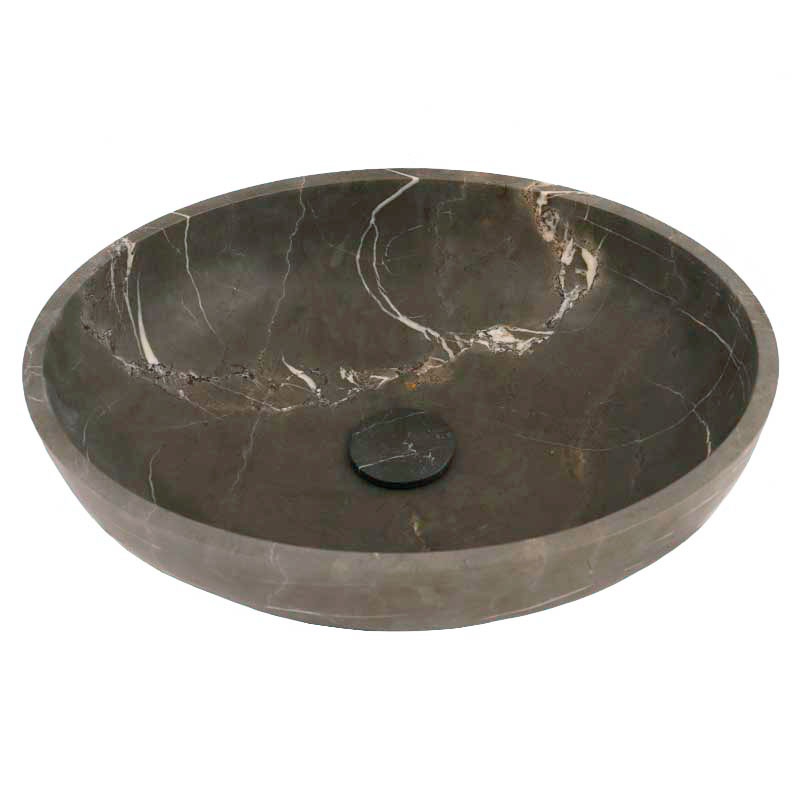 Pietra Grey Honed Oval Basin Limestone 4205 With Matching Stone Pop-Up Waste