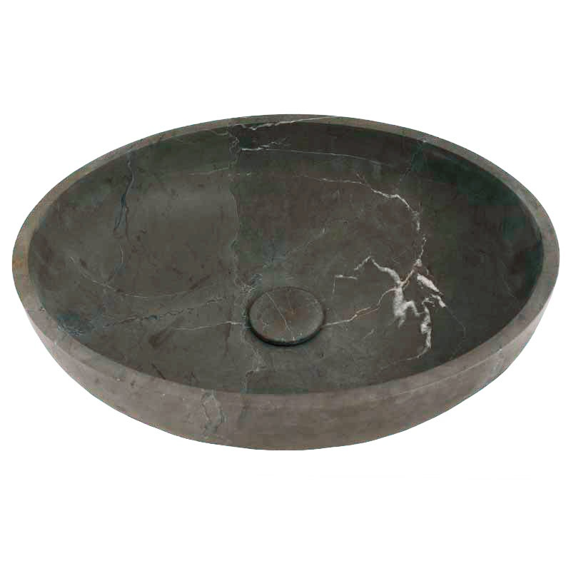 Pietra Grey Honed Oval Basin Limestone 4206 With Matching Stone Pop-Up Waste