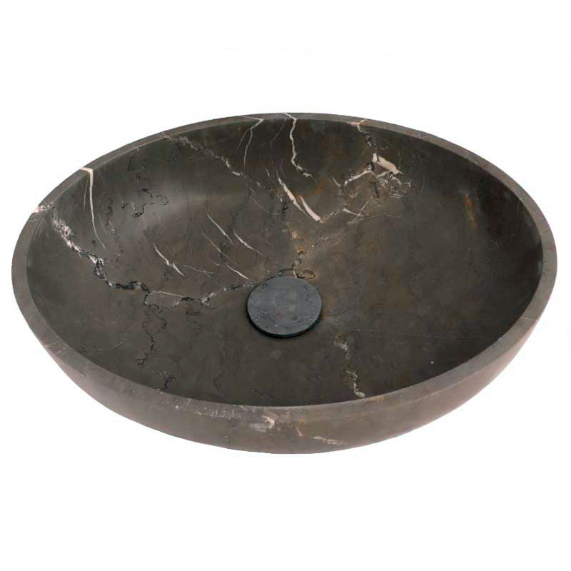 Pietra Grey Honed Oval Basin Limestone 4333 With Matching Stone Pop-Up Waste