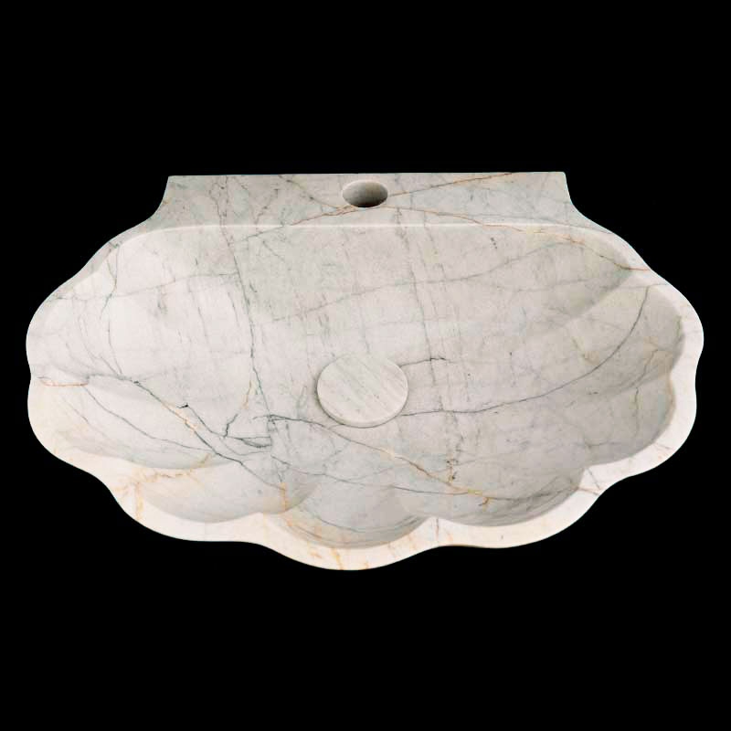 Persian White Honed Oyster Design Basin Marble 4356 With Matching Stone Pop-Up Waste