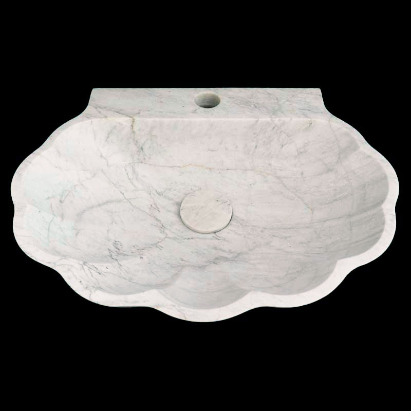 Persian White Honed Oyster Design Basin Marble 4357 With Matching Stone Pop-Up Waste
