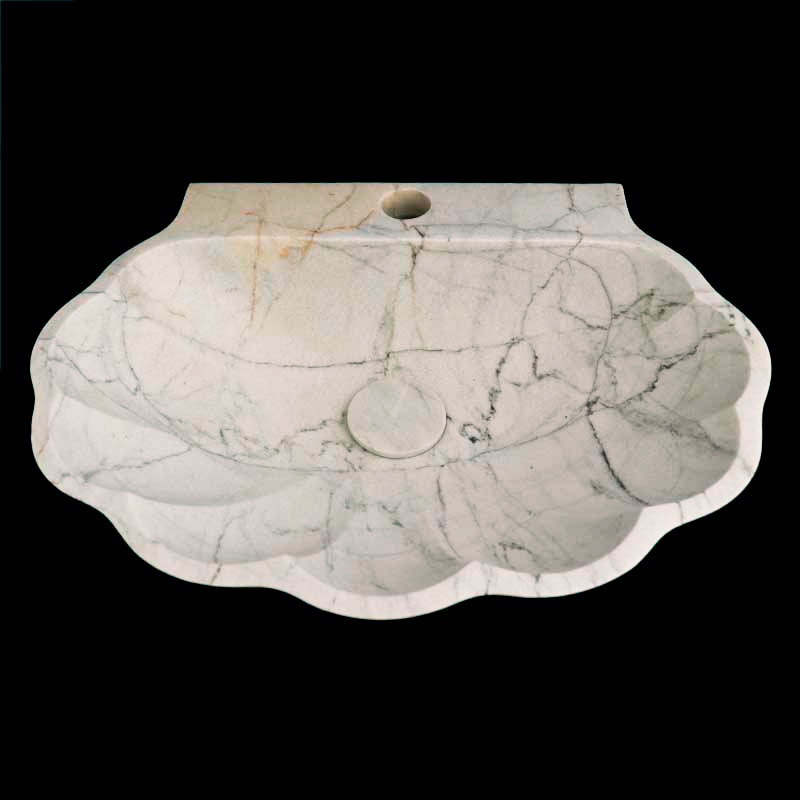 Persian White Honed Oyster Design Basin Marble 4358 With Matching Stone Pop-Up Waste