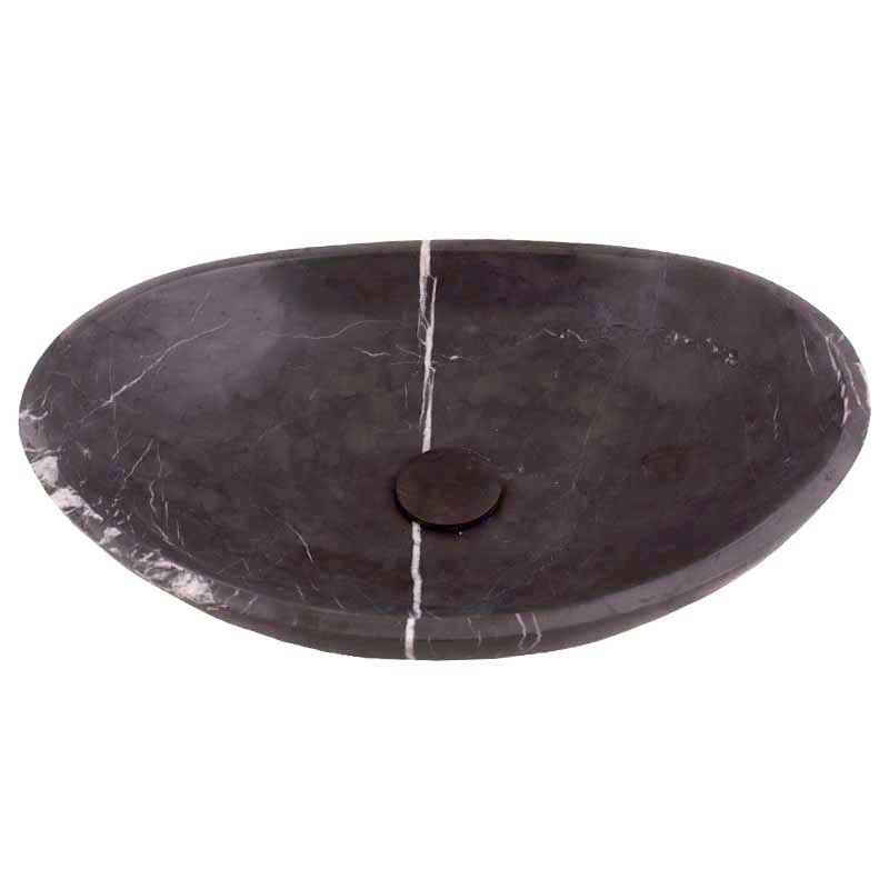 Pietra Grey Honed Oval Concave Design Basin Limestone 4115 With Matching Pop-Up Waste