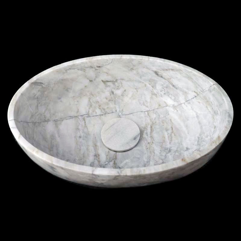 Persian White Honed Oval Basin Marble 4043 With Matching Stone Pop-Up Waste